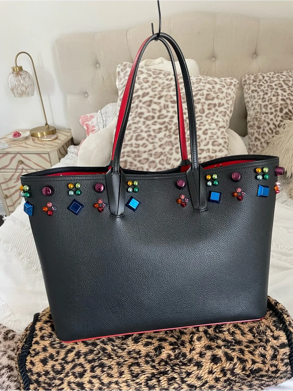 Christian Louboutin Black Tote with Multicolor Jewel Studs